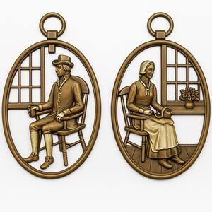 Vintage Colonial Wall Plaque Man Oval Brass Relief Art Americana Syroco Decor